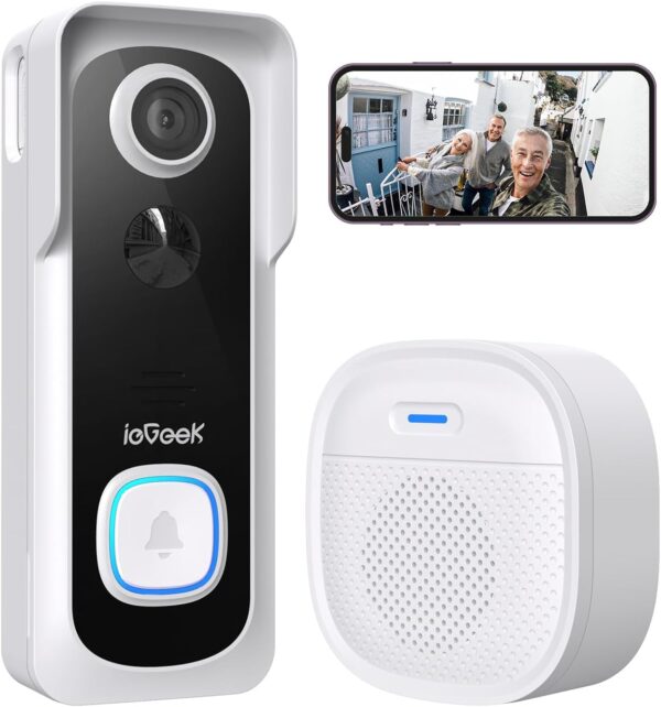 ieGeek Doorbell Camera Wireless No Subscription - Wireless Video Doorbell with Chime, Doorbell with Camera 1080P FHD, Voice Changer, 2-Way Audio, PIR Motion Detection, 2.4Ghz WiFi, Works with Alexa